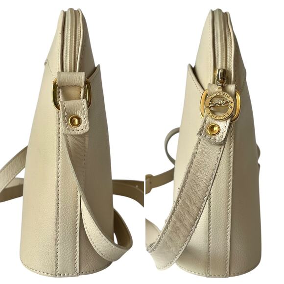 Vintage Longchamp Leather Bag Crossbody Adjustable Off White Cream Gold - Picture 7 of 8